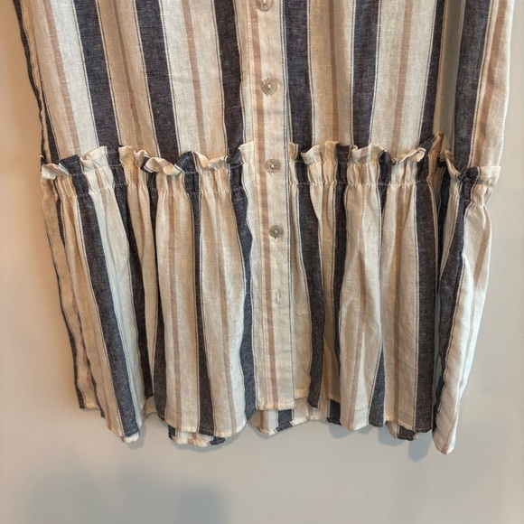 Cynthia Rowley Linen Striped Button Front Ruffle Dress Medium Resortwear Summer - Picture 9 of 12